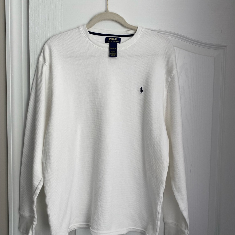 Men’s Polo Ralph Lauren White Long Sleeved Cotton Waffle Weave Shirt Size- 2 XL